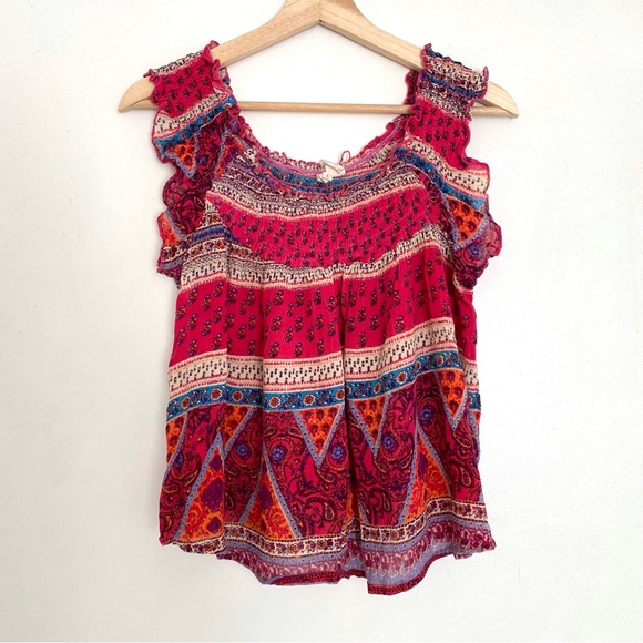4/$20 JAPNA L Boho Flowy Rayon Floral Multicolored Print Top - Picture 1 of 9